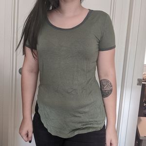 Olive grey trim flowy shiry